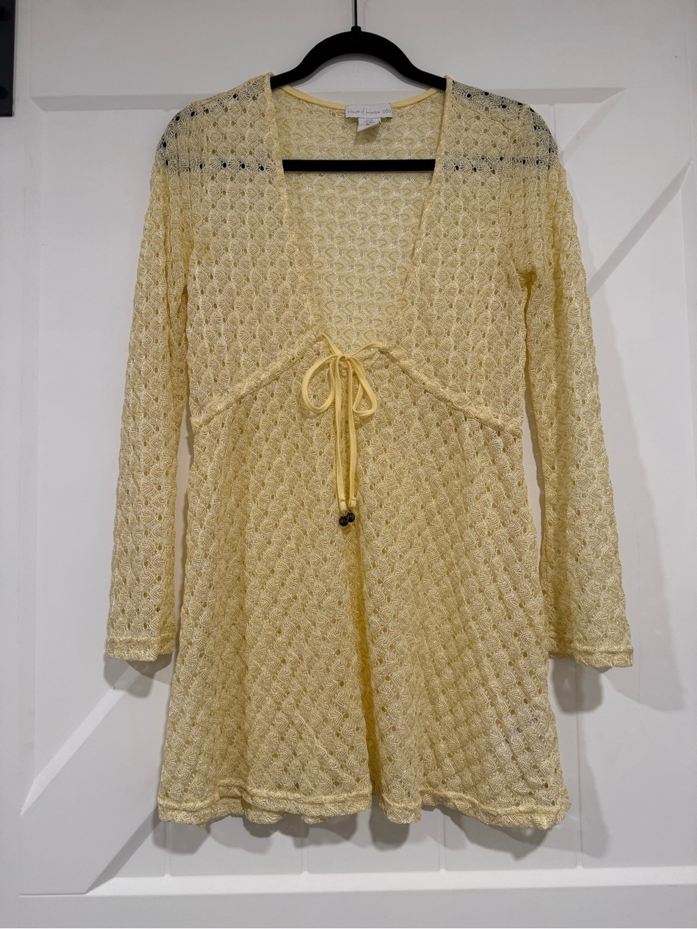 Light Yellow Shiny Crochet Tie-Front Cover Up
